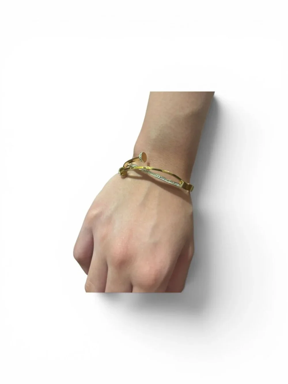 Women 18K Gold-Plated Crystal Pavé Nail Bangle Bracelet (H)